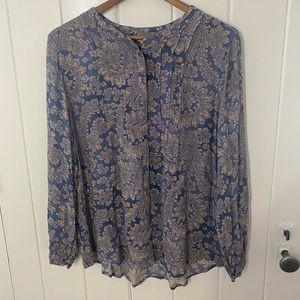 Lucky Brand Boho Paisley‎ Print Button Down Shirt 100% Rayon Lots of Detail